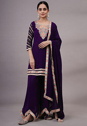 Embroidered Georgette Pakistani Suit in Dark Purple