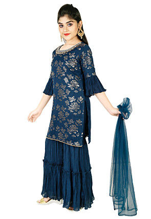 Embroidered Georgette Pakistani Suit in Dark Teal Blue