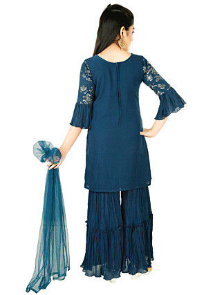 Embroidered Georgette Pakistani Suit in Dark Teal Blue