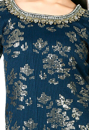 Embroidered Georgette Pakistani Suit in Dark Teal Blue