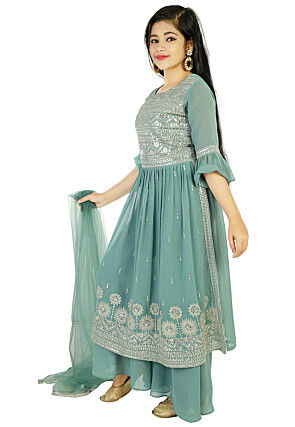 Embroidered Georgette Pakistani Suit in Dusty Blue