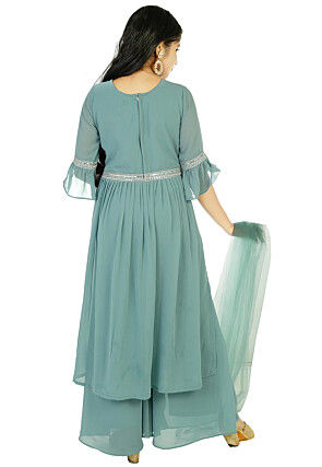 Embroidered Georgette Pakistani Suit in Dusty Blue