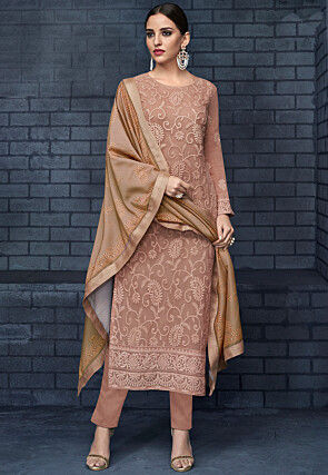 Embroidered Georgette Pakistani Suit in Dusty Peach
