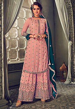 Embroidered  Georgette Pakistani Suit in Dusty Peach