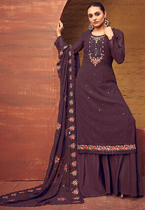 Embroidered Georgette Pakistani Suit in Dusty Purple