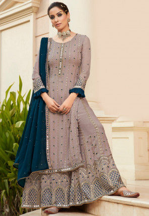 Embroidered Georgette Pakistani Suit in Fawn
