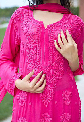 Embroidered Georgette Pakistani Suit in Fuchsia