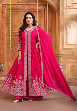 Embroidered Georgette Pakistani Suit in Fuchsia