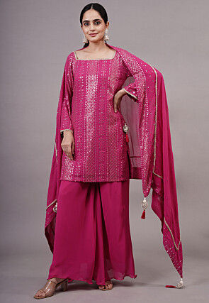 Embroidered Georgette Pakistani Suit in Fuchsia