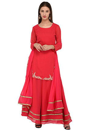 Embroidered Georgette Pakistani Suit in Fuchsia