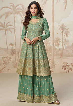 Embroidered Georgette Pakistani Suit in Green
