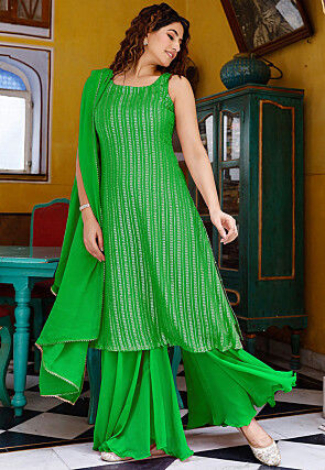 Embroidered Georgette Pakistani Suit in Green