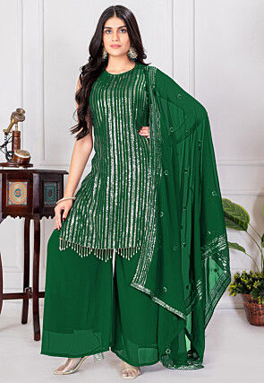 Embroidered Georgette Pakistani Suit in Green