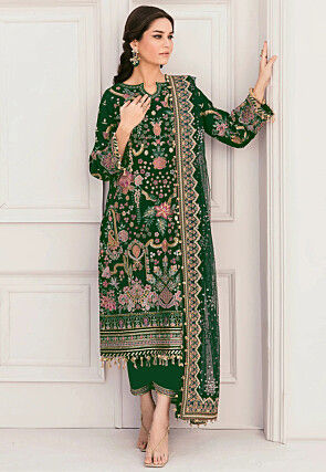 Embroidered Georgette Pakistani Suit in Green