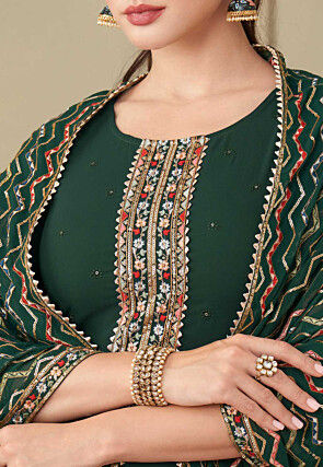 Embroidered Georgette Pakistani Suit in Green