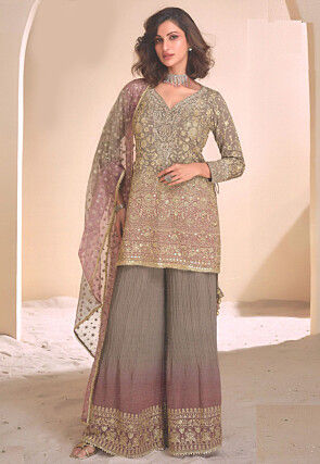 Embroidered Georgette Pakistani Suit in Grey