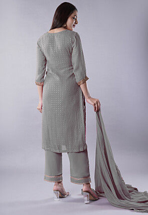 Embroidered Georgette Pakistani Suit in Grey