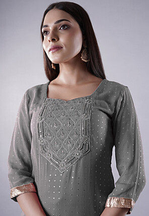 Embroidered Georgette Pakistani Suit in Grey