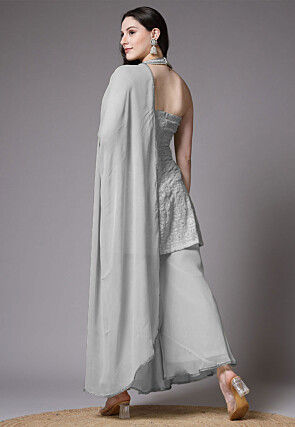 Embroidered Georgette Pakistani Suit in Grey