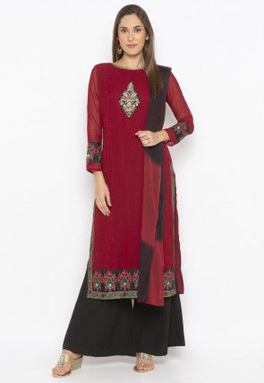 Embroidered Georgette Pakistani Suit in in Maroon
