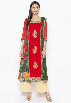 Embroidered Georgette Pakistani Suit in in Red