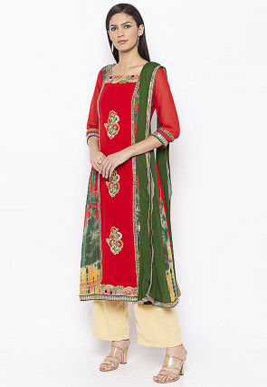Embroidered Georgette Pakistani Suit in in Red