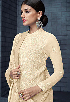 Embroidered Georgette Pakistani Suit in Light Beige