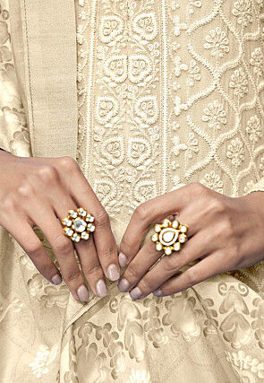 Embroidered Georgette Pakistani Suit in Light Beige