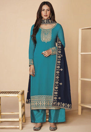 Embroidered Georgette Pakistani Suit in Light Blue