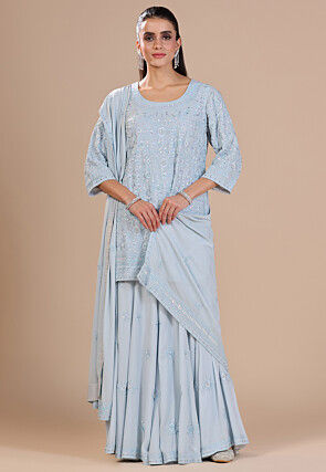 Embroidered Georgette Pakistani Suit in Light Blue