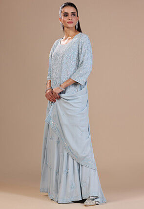 Embroidered Georgette Pakistani Suit in Light Blue