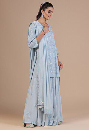 Embroidered Georgette Pakistani Suit in Light Blue