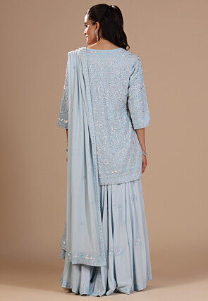 Embroidered Georgette Pakistani Suit in Light Blue