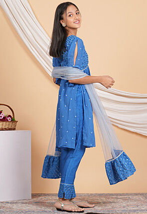 Embroidered Georgette Alia Cut Pakistani Suit in Light Blue