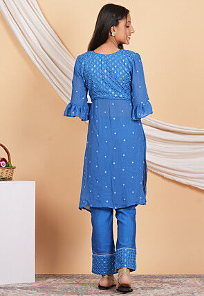 Embroidered Georgette Alia Cut Pakistani Suit in Light Blue