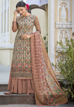 Embroidered Georgette Pakistani Suit in Light Brown