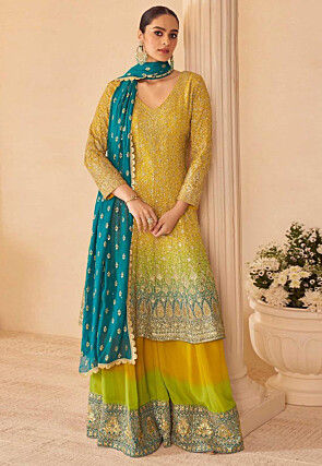 Embroidered Georgette Pakistani Suit in Light Green