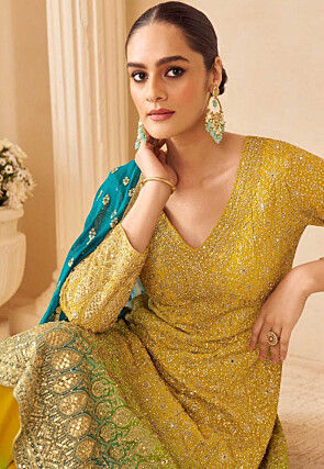 Embroidered Georgette Pakistani Suit in Light Green