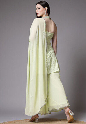 Embroidered Georgette Front Slit Pakistani Suit in Light Green