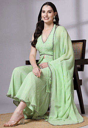 Embroidered Georgette Pakistani Suit in Light Green