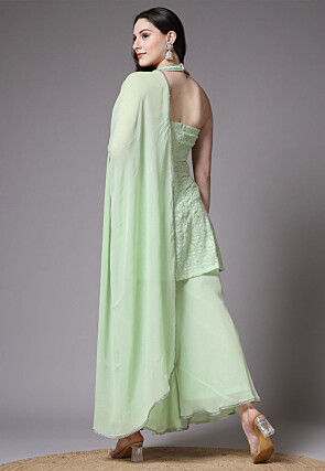 Embroidered Georgette Pakistani Suit in Light Green