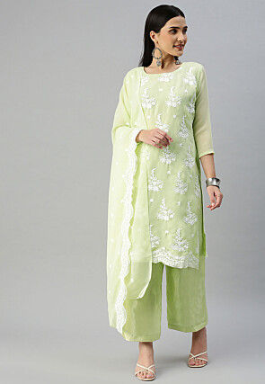 Embroidered Georgette Pakistani Suit in Light Green