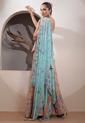 Hand Embroidered Georgette Pakistani Suit in Light Peach