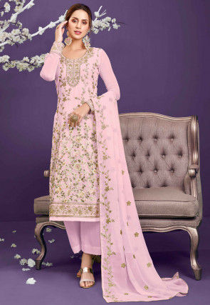 Embroidered Georgette Pakistani Suit in Light Pink