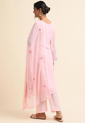Embroidered Georgette Pakistani Suit in Light Pink