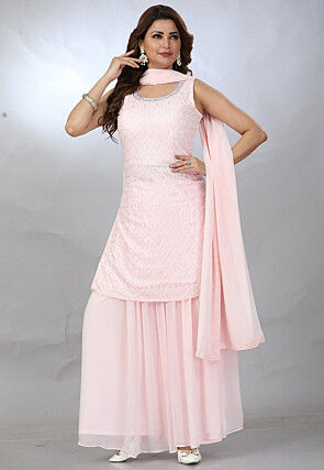 Embroidered Georgette Pakistani Suit in Light Pink