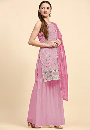 Embroidered Georgette Pakistani Suit in Light Pink