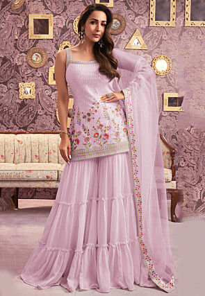 Embroidered Georgette Pakistani Suit in Light Purple