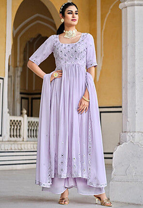 Embroidered Georgette Pakistani Suit in Light Purple