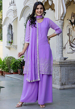 Embroidered Georgette Pakistani Suit in Light Purple